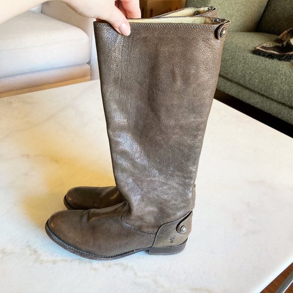 Frye Melissa tall leather boot with back zipper flat / low heel brown equestrian - Picture 3 of 14